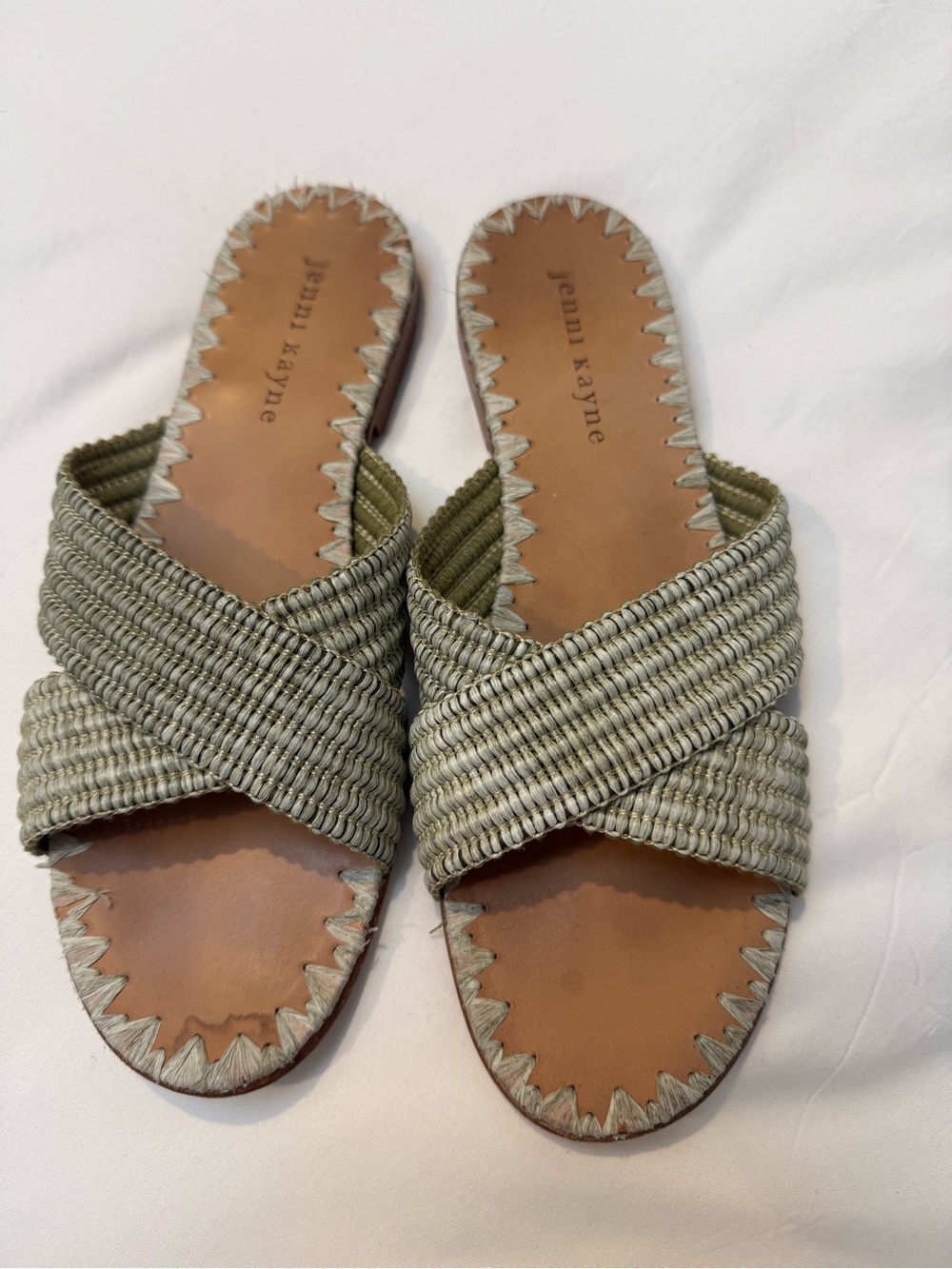 Jenni Kayne Olive Green Woven Crossover Slide Sandals